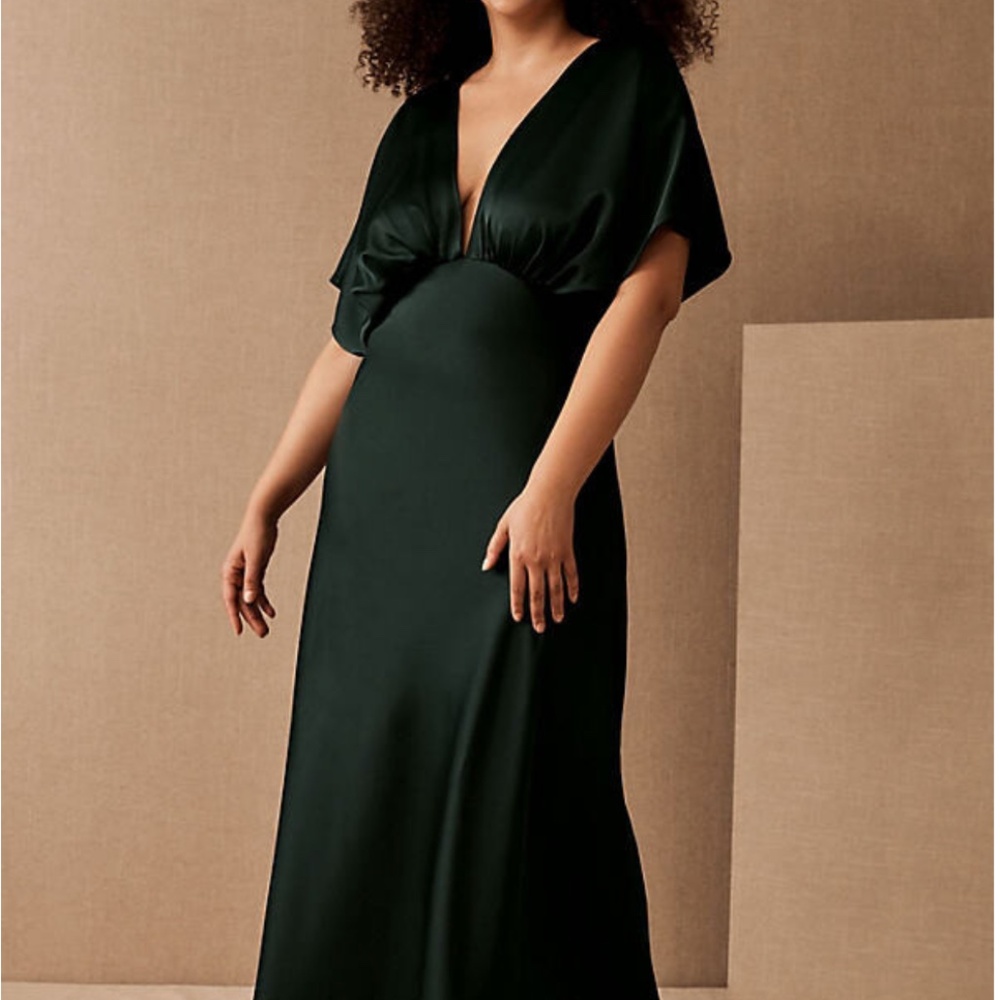 BHLDN Leila Deep V-Flutter-Sleeve Satin A-Line Gown